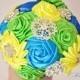 Brooch bouquets. Blue wedding brooch bouquets. Lemon yellow. Silver brooches. Floral wedding brooch bouquet. Bouquet for the bride.