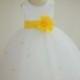 Ivory Sunbeam Yellow Rosebud Flower girl dress sash pageant wedding bridal recital tulle bridesmaid toddler sizes 12-18m 2 4 6 8 10 12 