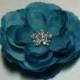 Stunning Teal Hair Flower Clip with vintage style rhinestone centerpiece / bridesmaid flower hair clip turquoise blue peacock