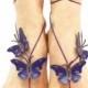 12 Color Options Barefoot Sandal, Deep Purple Butterfly, Bracelet Anklet, Spring Celebrations, Beach wedding, Foot Thongs