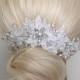 Ivory Bridal Hair Accessories, Wedding Head piece, Beaded Lace, Pearl, Rhinestone, Snap Clip, Silver