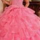 Tiers Crystals Ball Gown Lace Up Pink Tulle Straps Floor Length Sleeveless
