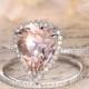 Pear Morganite Engagement Ring Sets Pave Diamond Wedding 14K White Gold 10x12mm