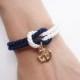 Nautical Bracelet, Anchor Bracelet, Sailor Bracelet In Navy, Rope Bracelet, Wedding Gift, Beach Wedding Favors, Knot Bracelet