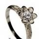 flower engagement ring, 14K white Gold floral design Ring, solitaire diamond ring, women diamond ring, half carat diamond ring, solid gold