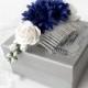 Royal Blue and White Flower Comb, Blue Bridal Headpiece, Cornflower Bridal Comb, Royal Blue Bridal Hair Flower, Rustic Style Hair Comb.
