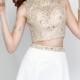Cute Two Piece Gold Beaded Keyhole Back Short White Cocktail Dress