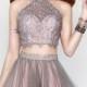 2016 Hottest Jeweled Lace Halter Stone Rosewater Two Piece Party Dress
