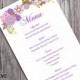 Wedding Menu Template DIY Menu Card Template Editable Text Word File Instant Download Purple Menu Floral Menu Template Printable Menu 4x7"