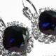 Dark Navy Blue Crystal Halo Earrings Swarovski Dark Indigo Rhinestone Indigo Leverback Sparkly Earrings Deep Blue Jewelry Wedding Earrings