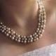 Wedding jewelry set Triple strand pearl necklace Silver chandelier earrings  Bridal Pearl set Fashion pearl jewelry set Elegant jewelry Gift