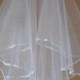 Elbow length 2 layer (22/26 inch)  white wedding veil - SATIN TRIM, attached comb