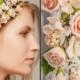 Peach Rose Bridal Flower Crown, Wedding Hair Wreath, Ivory Cream Hair Accessories, Bridal Halo, Wedding Crown, Flower Halo