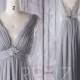 2016 Light Gray Bridesmaid Dress Long, V Neck Lace Wedding Dress with Beading, Draped Lace Back Prom Dress, A Line Formal Dress Floor (H267)