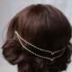 Gold Wedding Headpiece - Bridal Accessory Hair chain - Crystal Hair Jewellery - Bohemian Bridal headpiece for back of the head