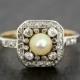 Antique Edwardian Ring - Antique Pearl & Diamond Ring - Gold and Platinum Antique Engagement Ring