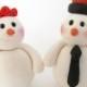 Winter wedding cake topper, snowman, bride and groom