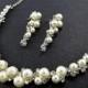 Pearl and rhinestone jewelry set ,Elegant bridal jewelry set, Bridal necklace and earrings,Wedding necklace earrings set