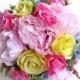 Bridal Bouquet - Silk Bouquet - Faux Bouquet - Artificial Bouquet - Pink/Yellow/Blue Bouquet