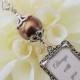 Bouquet charm. Wedding bouquet photo charm - Brown pearl and Small picture frame for a bridal bouquet. Gift for a bride. Bridal shower gift