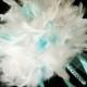 Small Aqua Malibu Blue and White Feather Wedding Bouquet - BLING Crystal Accents Turquoise Bridesmaids MOH Toss Feathers Bouquets