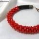 Red Bracelet with crystal beads Red and black Gift for her Beaded bracelet Delicate bracelet Charm bracelet Seed bead bracelet Handmade
