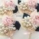 Brooch Boutonnieres, Blush, Gold, Navy Blue, Corsages, Groom, Groomsmen, Vintage Style, Button Hole, Mother of the Bride, Pearls, Crystals