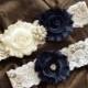 ON SALE NAVY Wedding  Garters -  Navy Garter Set - navy wedding garter belt -  lace garter - navy bridal garter - stretch lace garter-someth