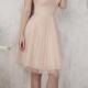 Zipper Bateau Tulle Pink A-line Sleeveless Ruched Knee Length