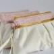 Set of 3 Bridesmaid Clutch Pleated Wristlet Pouch Clutch Golden Stripe Ivory Pink Beige Floral Bridesmaid Gift Linen Cotton