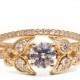 Bridal Set - Gold and Diamond engagement ring, diamond ring, unique engagement ring, art deco engagement ring, wedding set