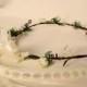 Weddings Bridal party accessories Hair Wreath, flower girl halo-Libby-buttery cream flower crown, Rustic chic lace tie floral circlet