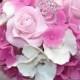 Pink Rose White Sweet Pea and Hot Pink Hydrangea Wedding Bouquet Bridal bouquet Handmade Clay Flowers Made to Order