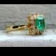 Awesome Vintage 18K Yellow Gold Diamond and Emerald Halo Ring - 1.86ct.