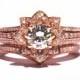 Rose Gold - Wedding SET - UNIQUE Flower Rose Diamond Engagement Ring and Wedding band set - 2.55 carats - 14K - fL01-S