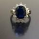 14K Yellow Gold Blue Sapphire Diamond Engagement Ring - 14K Gold Sapphire Diamond Wedding Ring - Halo Diamond Sapphire Ring - Diamond Ring