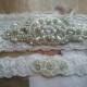Wedding Garter Set - Pearl and Rhinestone Garter Set on a Ivory Lace Garter Set  - Style G20099
