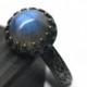 10mm Labradorite Ring, Gothic Engagement Ring, Floral Band, Oxidized Silver Ring, Blackened Silver Statement RIng