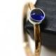 5mm Blue Sapphire Ring, 14K Gold Fill Ring, Blue Gemstone Engagement Ring, Hammered Gold Promise Ring