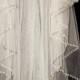 crystal beaded edge wedding veil, two tier pearl crystal wedding veil, 2 tier crystal edge bridal veil, wedding veils, ivory wedding veil