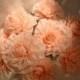 Seven Shell Pink or Light Apricot Wedding Crepe Paper Roses on Wires...Art Deco Stylized Flowers