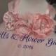 Blush Flower Girl Dress Rhinestone Ribbon Shoulders Tutu Dress Handmade Satin Flowers Sizes 12Mo up - 2T, 3T, and 4T