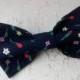 navy blue bow tie floral bowtie small red yellow flowers design wedding necktie bridal gift groom blue tie father-in-law ties pour beau-père