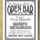 Printed Open Bar Drunken Shenanigans wedding bar sign - black and white party signage -  with optional add ons