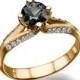 Split Shank Ring, Vintage Black Diamond Ring, 14K Rose Gold Ring, 0.86 TCW Black Diamond Engagement Ring, Unique Rings