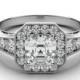 Asscher Cut Forever One Moissanite & Diamond Halo Ring, Moissanite Engagement Rings, Asscher Moissanite, Wedding Rings for Her