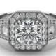 Vintage Inspired Forever One Moissanite & Diamond Ring, Antique Moissanite Engagement Rings for Women, Side Stones, Diamond Jewelry