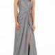 One Shoulder Split Front Sleeveless Ruched Grey Chiffon Floor Length