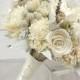 Dried Flower Wedding Bouquet -  alternative bridal bouquets - gem cream white sola gray blue lavender brunia *Silver Ice Collection*