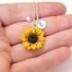 Yellow Sunflower Necklace,Yellow Pendant, Personalized Initial Disc Necklace, Bridesmaid Necklace,Yellow Bridesmaid Jewelry,Sunflower Flower